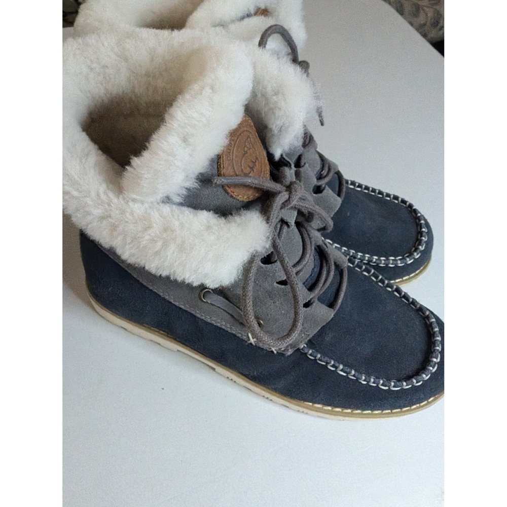 Lamo Meru Navy Grey Suede Sheepskin Lined Lace Up Boots Womens Size 5 MSS000131
